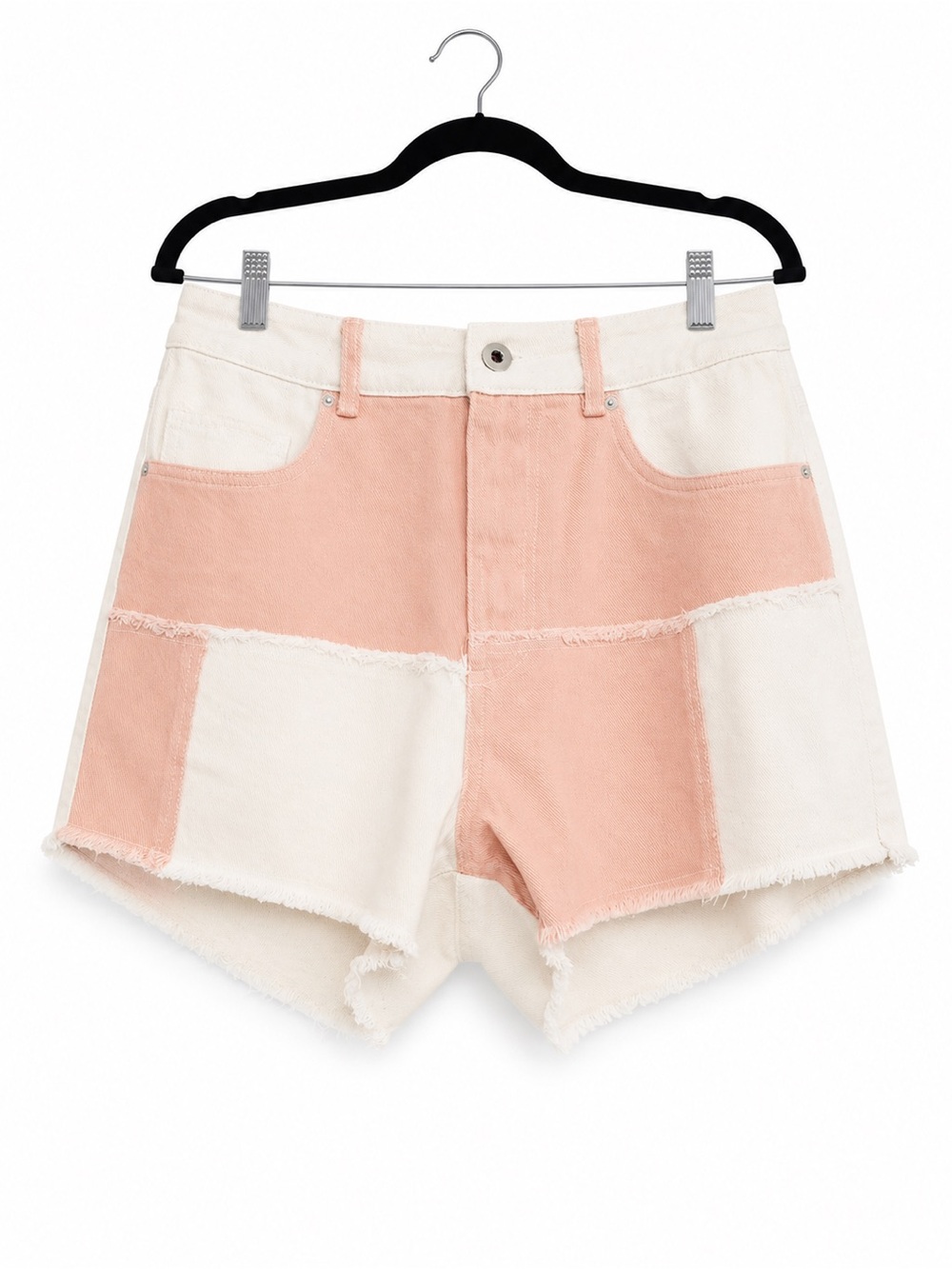 Colorblock Blush & Cream High-Waist Denim Shorts